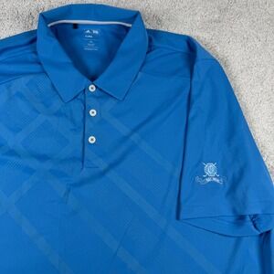 Adidas Golf Polo Shirt Mens 2XL Blue Plaid Graphic Short Sleeve Ottumwa Iowa XXL